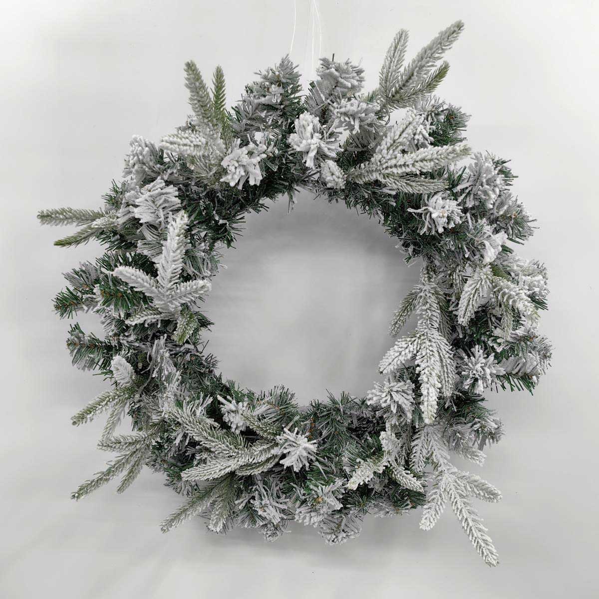 Snowy Pine - 24" Snowy Pe & Pvc Mixed Pine Wreath With Led Light